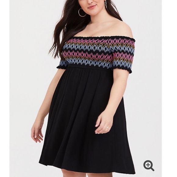 Torrid Black Embroidered Jersey Off Shoulder Dress - Picture 5 of 7